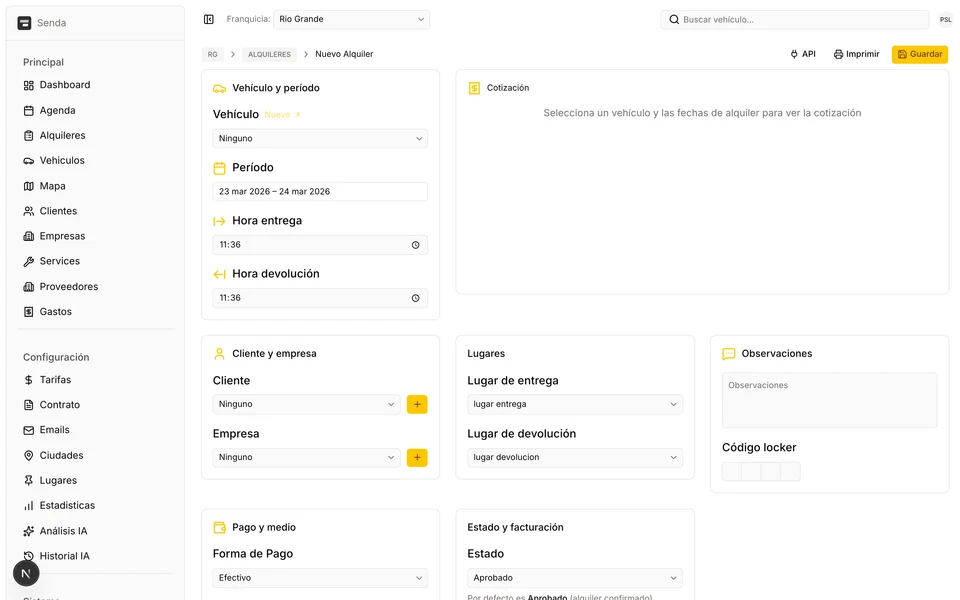 Nuevo alquiler en CarRent en iPad
