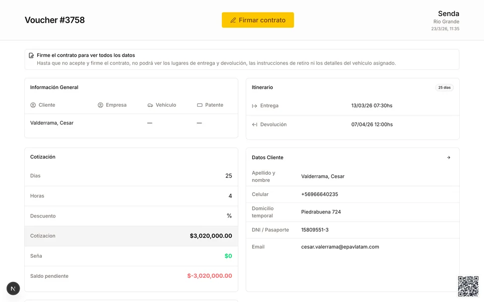 Alquileres, cotización y voucher